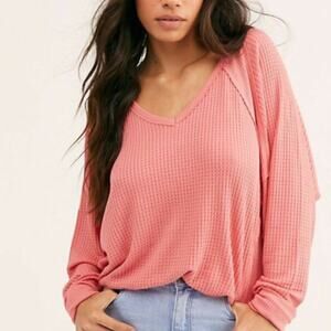 Free People‎ Santa Clara Pink Thermal Long Sleeve Top
